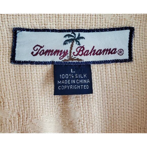 TOMMY BAHAMA Men's L SILK Shirt Hawaiian Palms Orange Button Up Chest 44" - Picture 3 of 6